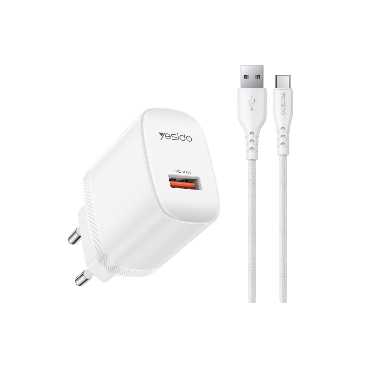 Yesido YC111 18W USB-A QC 3.0 Çıkışlı A to Type-C Kablolu Hızlı Şarj Cihazı