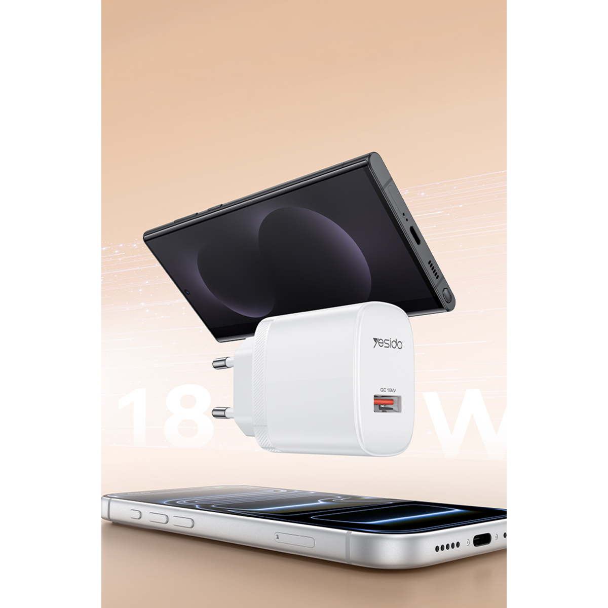 Yesido YC111 18W USB-A QC 3.0 Çıkışlı A to Type-C Kablolu Hızlı Şarj Cihazı