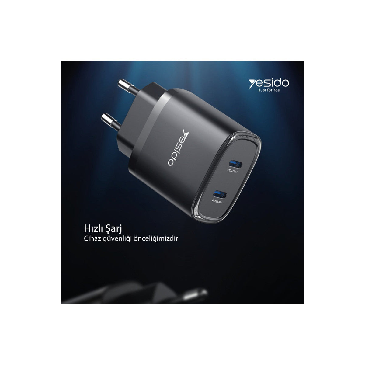 Yesido YC54 2 Adet 20W Type-C Çıkışlı ve 1M 27W Type-C to Lightning Kablolu PD Şarj Cihazı