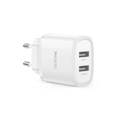 Yesido YC72 2 Adet 12W USB Çıkışlı Hızlı Şarj Cihazı - Beyaz
