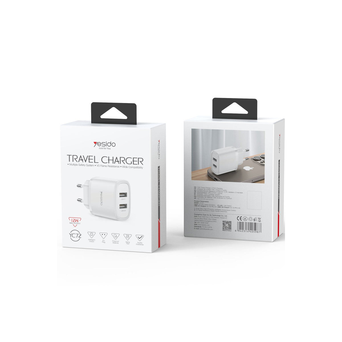 Yesido YC72 2 Adet 12W USB Çıkışlı Hızlı Şarj Cihazı