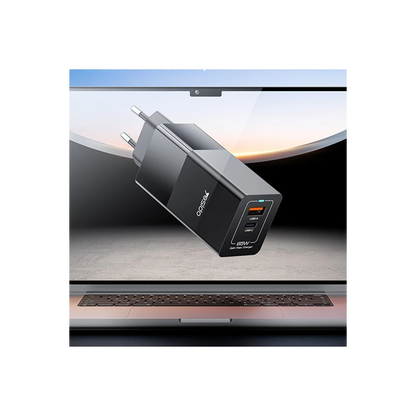 Yesido YC73 1 Adet 65W Type-C / 1 Adet 18W USB Çıkışlı Ekstra 1M Type-C to Type-C Kablolu GAN Hızlı Şarj Cihazı - Siyah