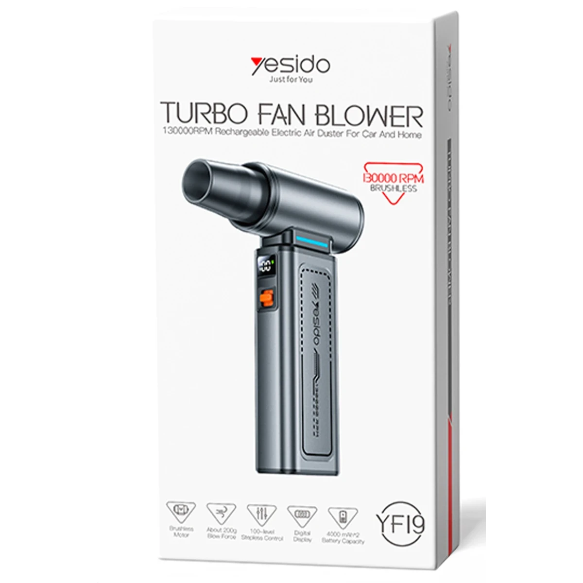 Yesido YF19 Dijital Göstergeli 130.000 RPM Brushless Motorlu 10.000Pa Vakum ve Güçlü Üfleme Özellikli 8000mAh Çift Bataryalı Hava Kompresörü - Siyah