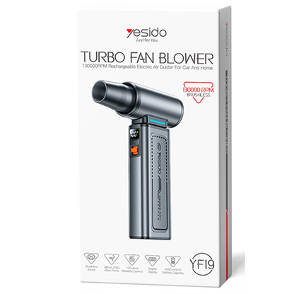 Yesido YF19 Dijital Göstergeli 130.000 RPM Brushless Motorlu 10.000Pa Vakum ve Güçlü Üfleme Özellikli 8000mAh Çift Bataryalı Hava Kompresörü - Siyah
