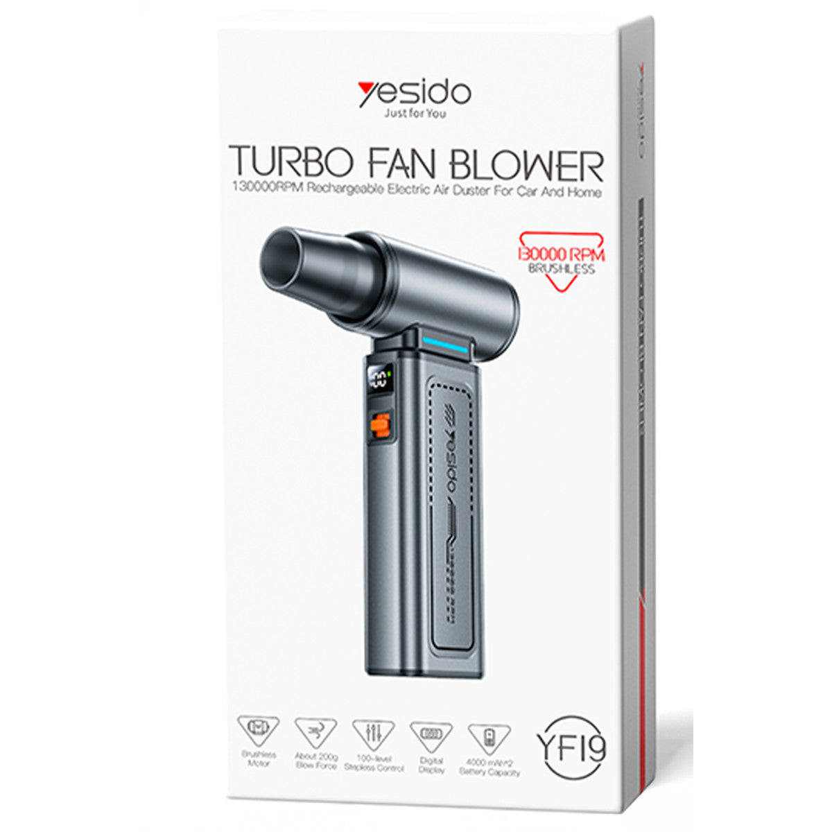 Yesido YF19 Dijital Göstergeli 130.000 RPM Brushless Motorlu 10.000Pa Vakum ve Güçlü Üfleme Özellikli 8000mAh Çift Bataryalı Hava Kompresörü