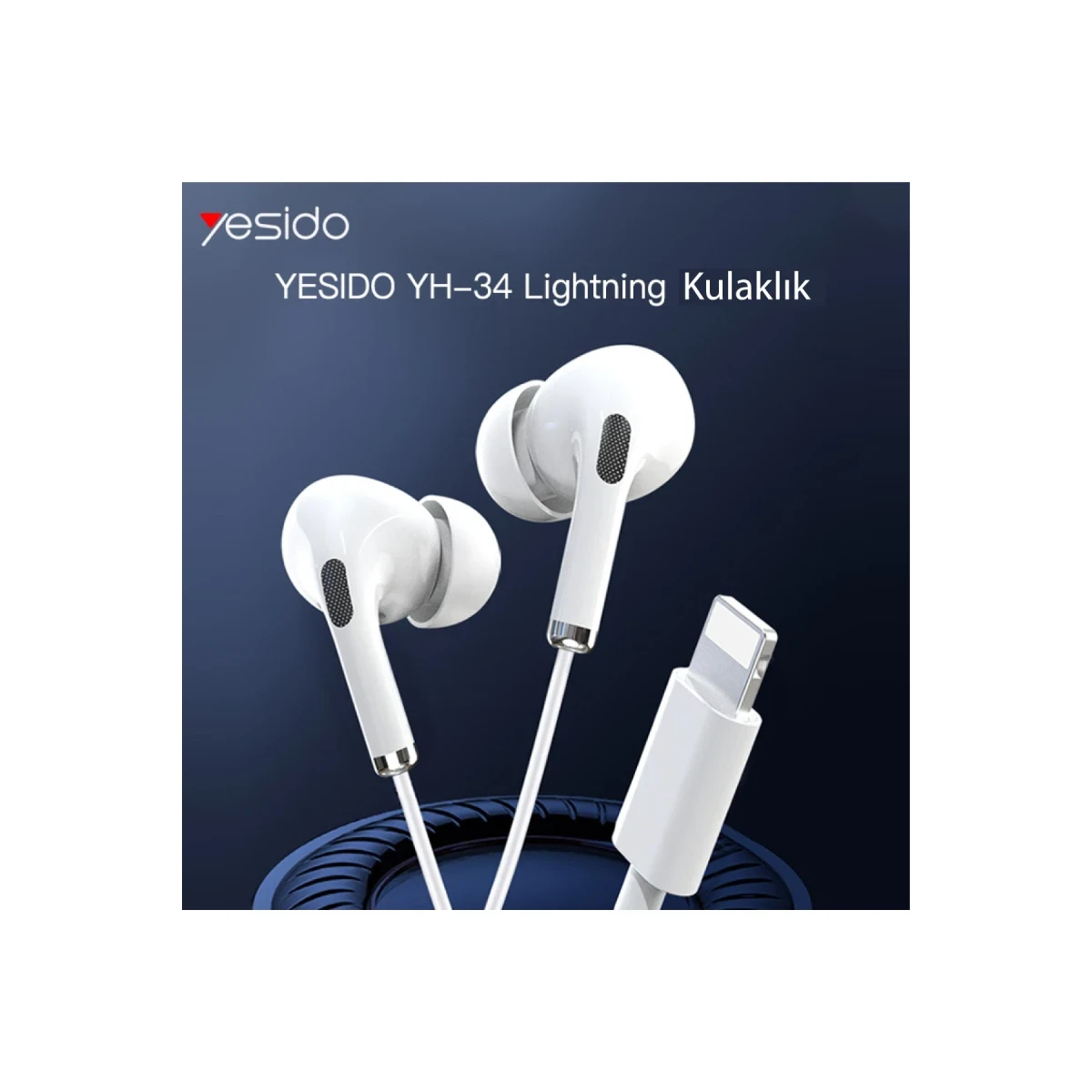 Yesido YH34 1.2M Yüksek Baslı Lightning Bluetooth Kablolu Kulaklık - Beyaz