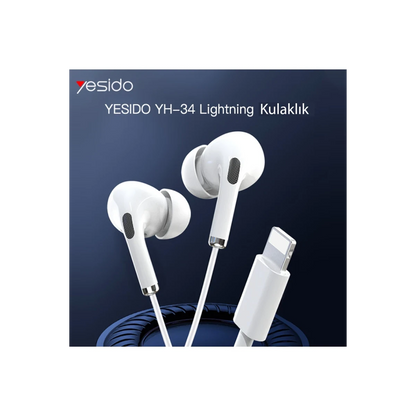 Yesido YH34 1.2M Yüksek Baslı Lightning Bluetooth Kablolu Kulaklık - Beyaz