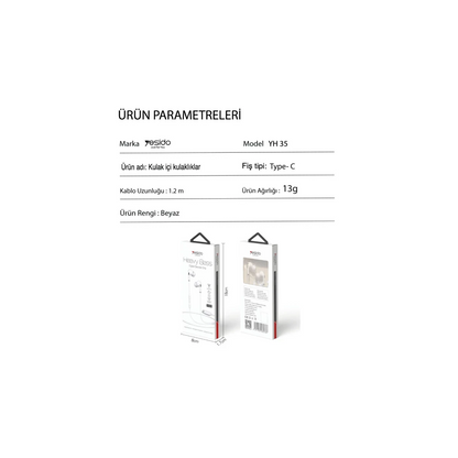 Yesido YH35 1.2M Yüksek Baslı Type-C Kablolu Kulaklık - Beyaz