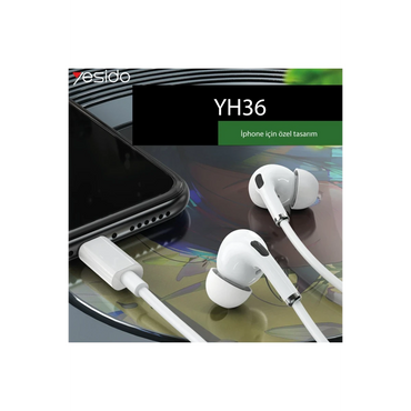 Yesido YH36 Aktif Gürültü Engelleyici Özellikli Lightning Kablolu Kulaklık - Beyaz