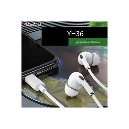 Yesido YH36 Aktif Gürültü Engelleyici Özellikli Lightning Kablolu Kulaklık - Beyaz