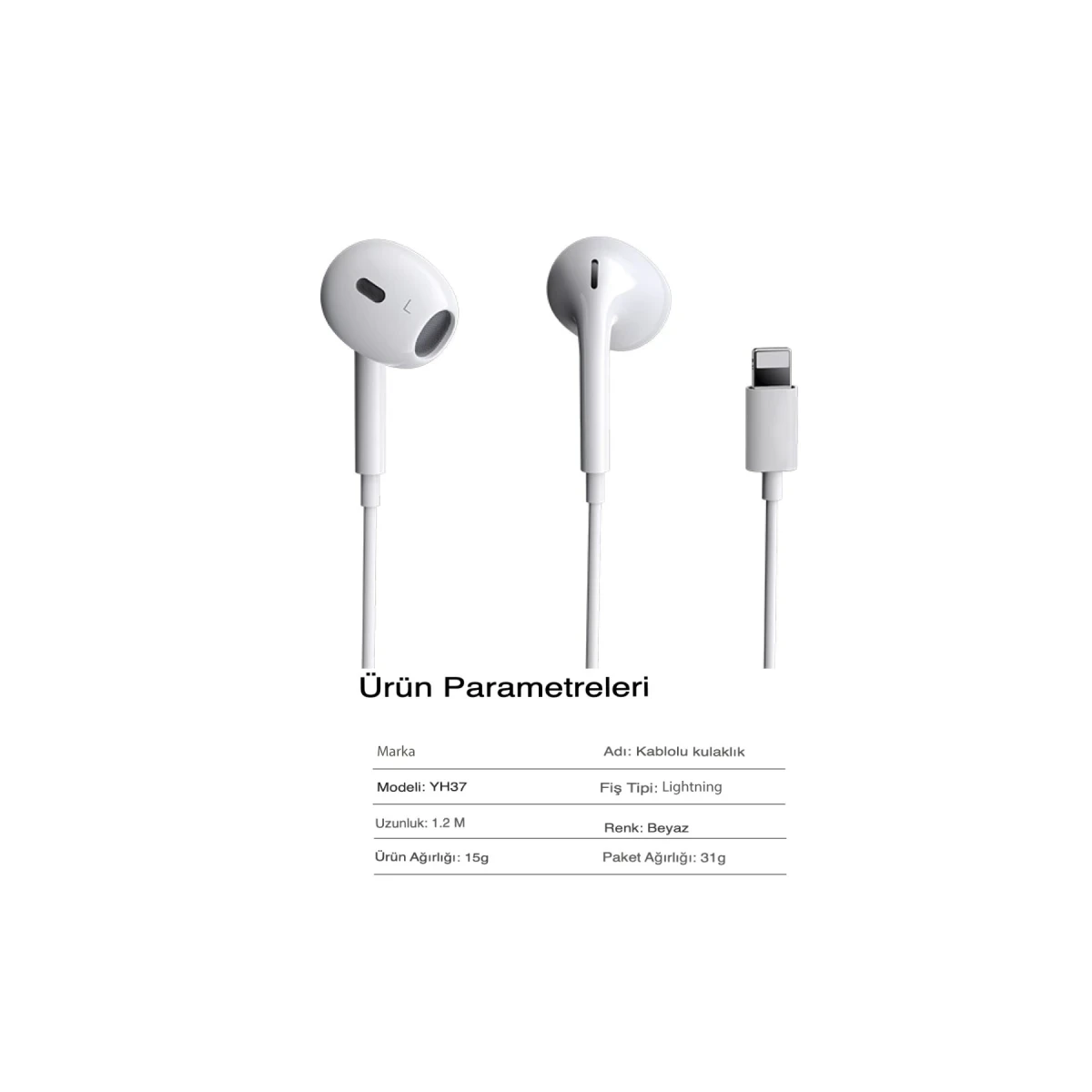 Yesido YH37 1.2M Lightning Bluetooth Kablolu Kulaklık - Beyaz