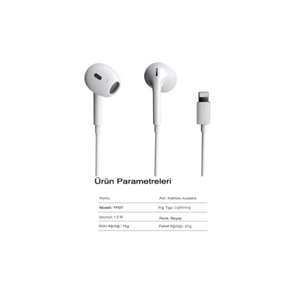 Yesido YH37 1.2M Lightning Bluetooth Kablolu Kulaklık - Beyaz