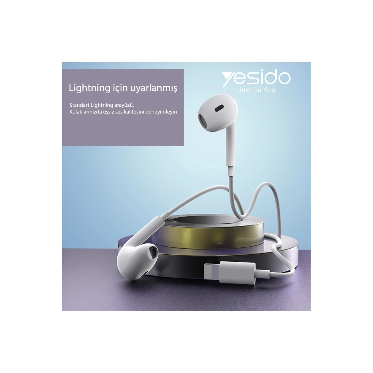 Yesido YH37 1.2M Lightning Bluetooth Kablolu Kulaklık - Beyaz