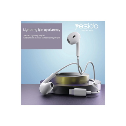 Yesido YH37 1.2M Lightning Bluetooth Kablolu Kulaklık - Beyaz