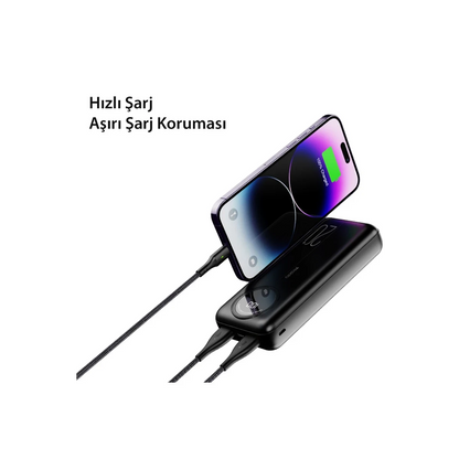 Yesido YP40 10.000 mAh Dijital Göstergeli USB3.0 PD Hızlı Şarj Powerbank - Siyah