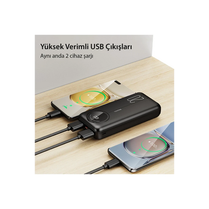 Yesido YP40 10.000 mAh Dijital Göstergeli USB3.0 PD Hızlı Şarj Powerbank - Siyah