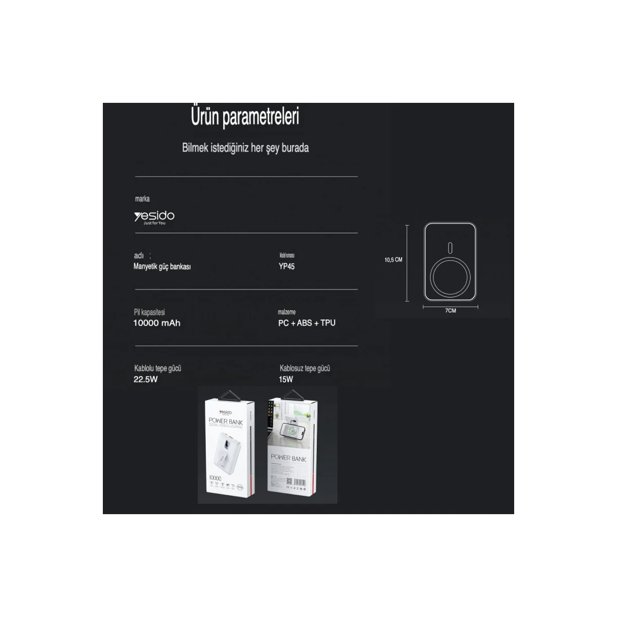Yesido YP45 10.000 mAh 20W Dijital Göstergeli 15W Kablosuz Şarjlı Standlı Magsafe PD Hızlı Şarj Powerbank - Beyaz