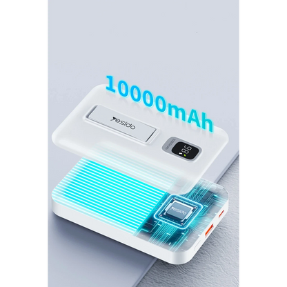Yesido YP45 10.000 mAh 20W Dijital Göstergeli 15W Kablosuz Şarjlı Standlı Magsafe PD Hızlı Şarj Powerbank - Beyaz