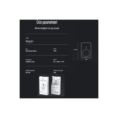 Yesido YP45 10.000 mAh 20W Dijital Göstergeli 15W Kablosuz Şarjlı Standlı Magsafe PD Hızlı Şarj Powerbank