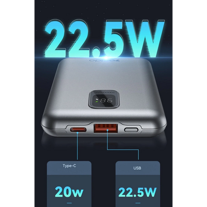 Yesido YP46 10.000 mAh 22.5W Dijital Göstergeli USB3.0 PD Hızlı Şarj Powerbank - Gri