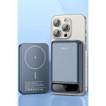 Yesido YP49 10.000 mAh Dijital Göstergeli 22.5W USB 3.0 / 20W Type-C Çıkışlı ve 15W Kablosuz Şarjlı PD Hızlı Şarj Magsafe Powerbank
