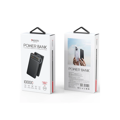 Yesido YP57 10.000 mAh Led Şarj Göstergeli 22.5W USB3.0 ve 20W Type-C Çıkışlı 15W Kablosuz Şarjlı PD Hızlı Şarj Magsafe Powerbank - Siyah