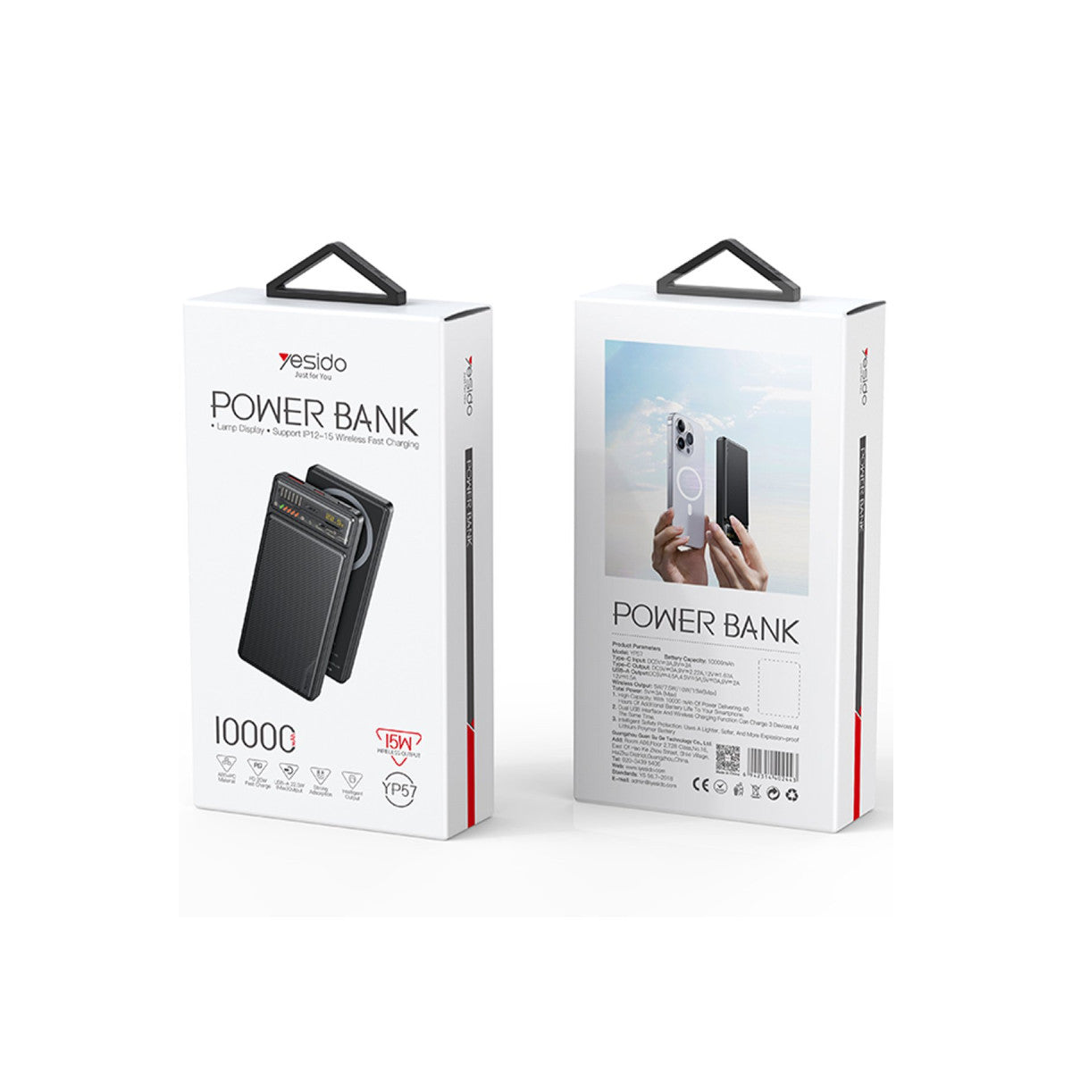 Yesido YP57 10.000 mAh Led Şarj Göstergeli 22.5W USB3.0 ve 20W Type-C Çıkışlı 15W Kablosuz Şarjlı PD Hızlı Şarj Magsafe Powerbank