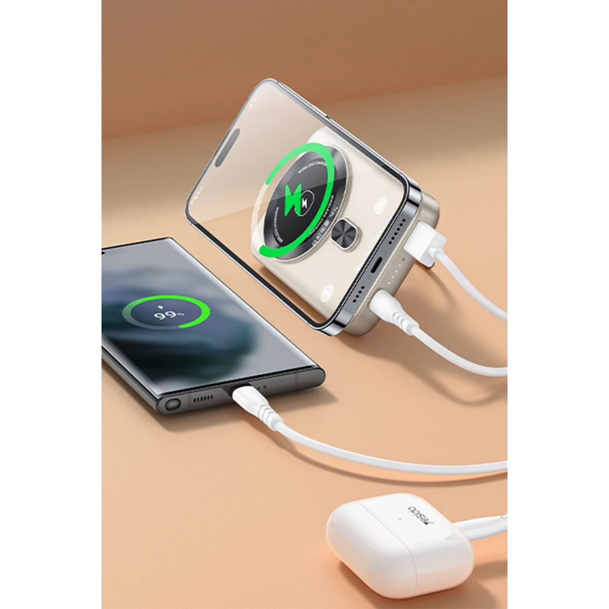 Yesido YP60 10.000 mAh 20W Type-C 18W USB ve 15W Kablosuz Şarj Çıkışlı PD Magsafe Powerbank - Gold