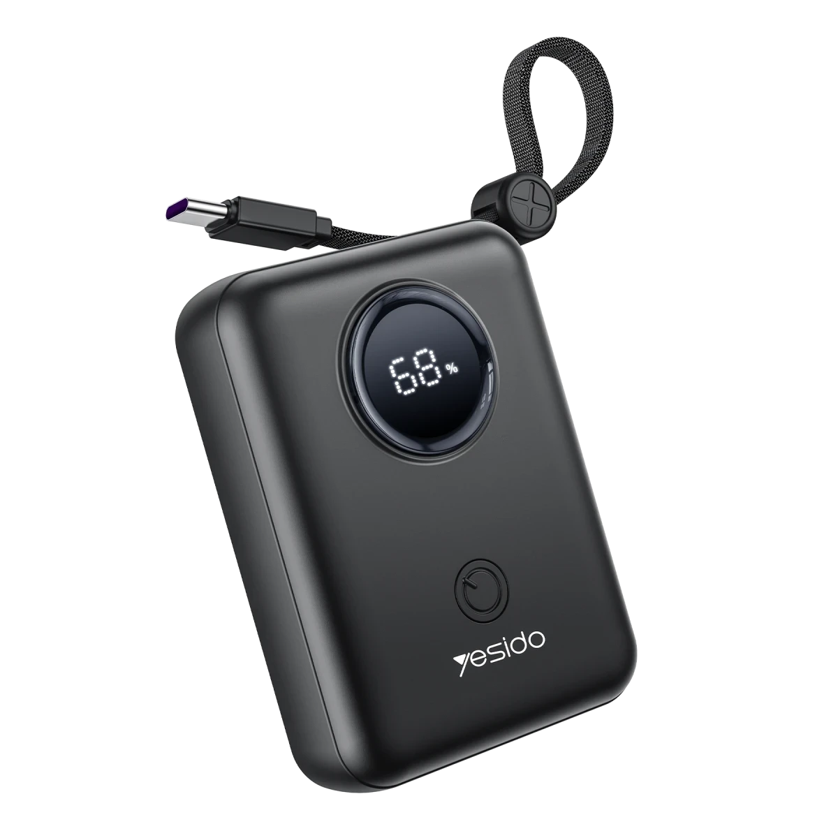 Yesido YP64 10.000 mAh Dijital Göstergeli Dahili Type-C ve Lightning Kablolu PD Mini Powerbank - Siyah