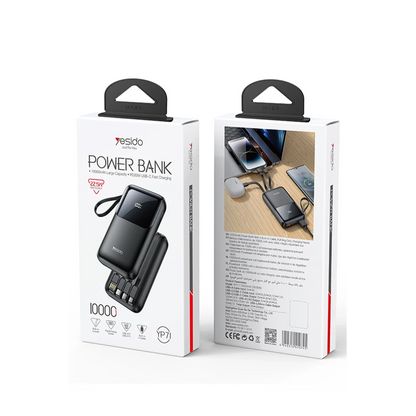 Yesido YP71 Dijital Göstergeli 10.000 mAh 6in1 22.5W PD Hızlı Şarj Powerbank - Siyah