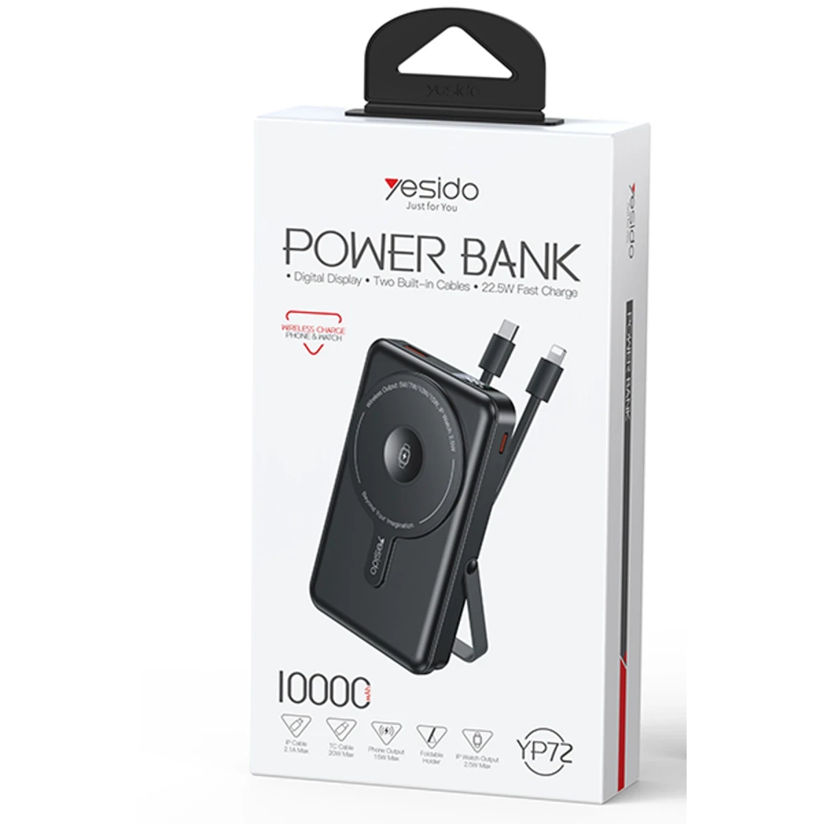 Yesido YP72 Dijital Göstergeli 10.000 mAh Akıllı Saat Şarj Edebilen Kablosuz Magsafe Powerbank - Siyah