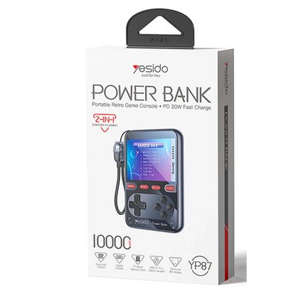 Yesido YP87 Dahili Retro Oyun Konsollu 10.000 mAh 2in1 20W PD Hızlı Şarj Powerbank - Siyah