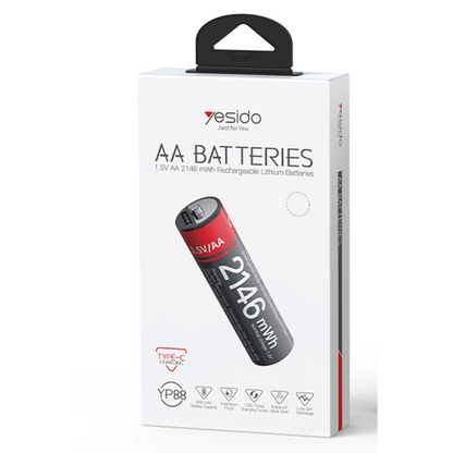 Yesido YP88 4 Adet Şarj Edilebilir Yüksek Verimli 1430 mAh 1.5V AA Pil - Siyah