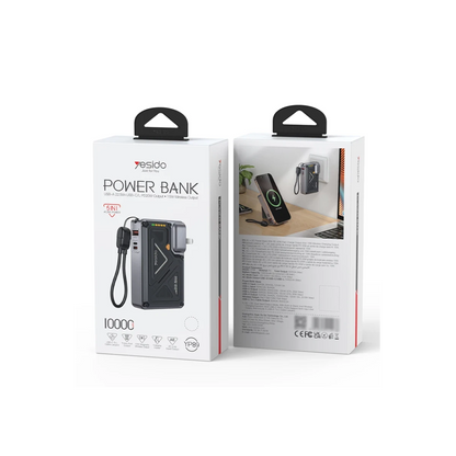 Yesido YP89 Akım Korumalı ve Stantlı 10.000 mAh 5in1 22.5W PD ve 15W Kablosuz Hızlı Şarj Destekli Magsafe Powerbank - Siyah