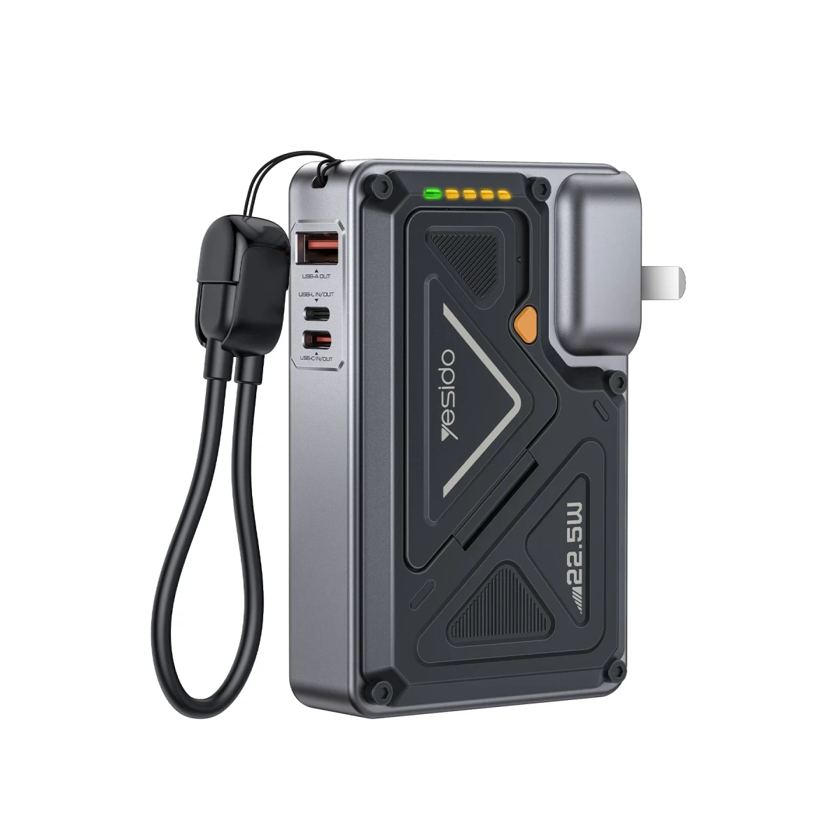 Yesido YP89 Akım Korumalı ve Stantlı 10.000 mAh 5in1 22.5W PD ve 15W Kablosuz Hızlı Şarj Destekli Magsafe Powerbank - Siyah