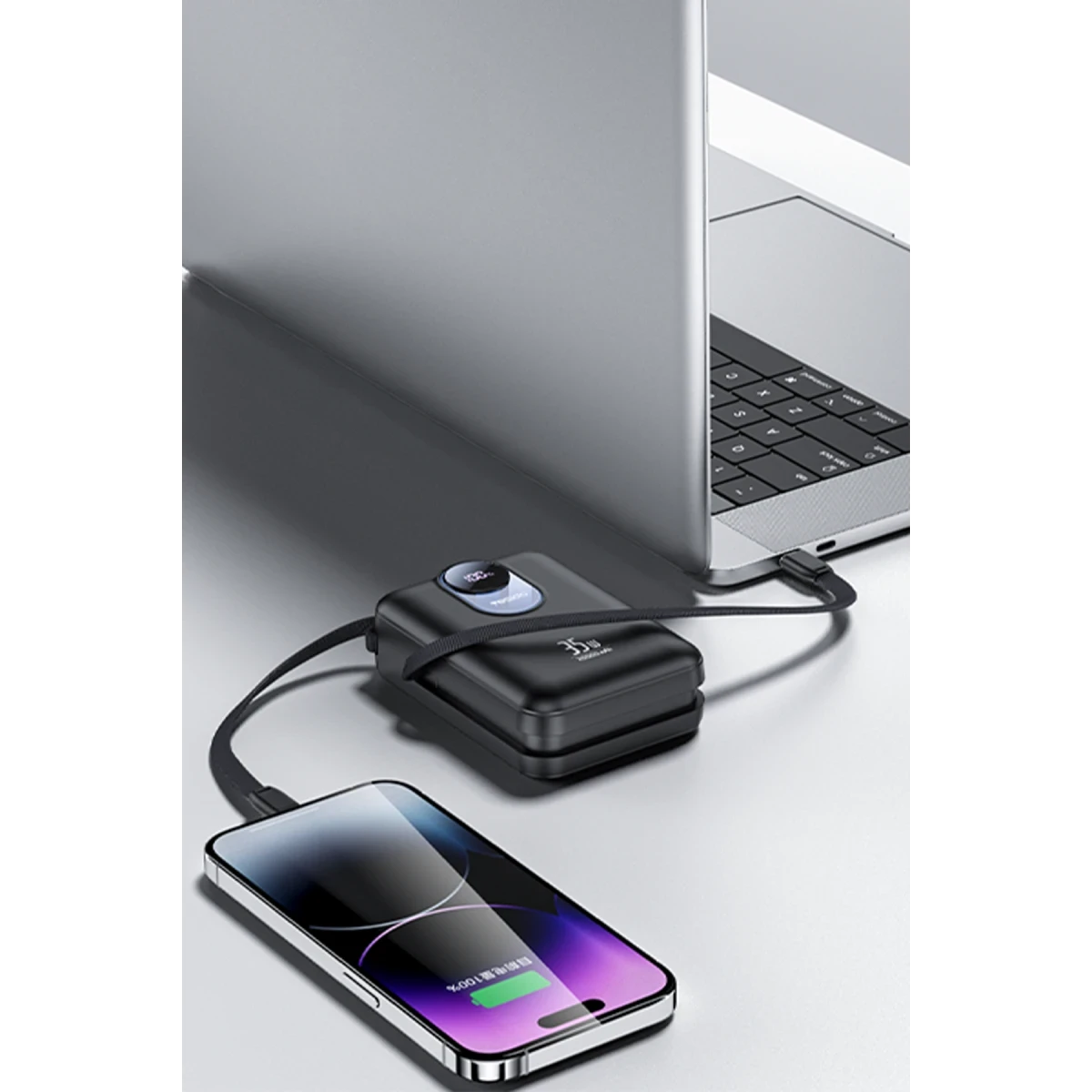 Yesido YP94 Dijital Göstergeli 20.000 mAh 35W Hızlı Şarj Destekli Çift Kablolu Powerbank - Siyah