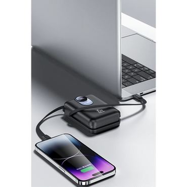 Yesido YP94 Dijital Göstergeli 20.000 mAh 35W Hızlı Şarj Destekli Çift Kablolu Powerbank - Siyah