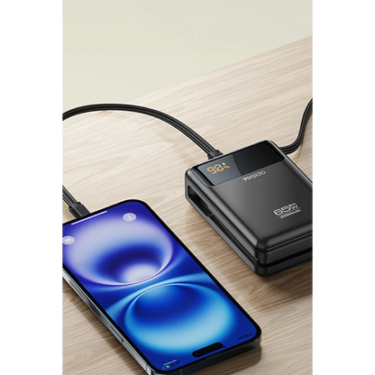Yesido YP97 Dijital Göstergeli 20.000 mAh 65W Hızlı Şarj Destekli Dahili Type C Kablolu Laptop Şarj Edebilir Powerbank - Siyah