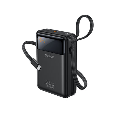 Yesido YP97 Dijital Göstergeli 20.000 mAh 65W Hızlı Şarj Destekli Dahili Type C Kablolu Laptop Şarj Edebilir Powerbank