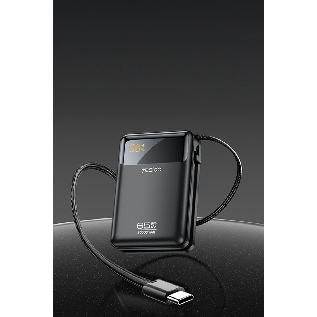 Yesido YP97 Dijital Göstergeli 20.000 mAh 65W Hızlı Şarj Destekli Dahili Type C Kablolu Laptop Şarj Edebilir Powerbank