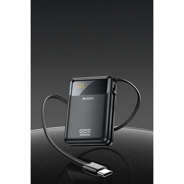 Yesido YP97 Dijital Göstergeli 20.000 mAh 65W Hızlı Şarj Destekli Dahili Type C Kablolu Laptop Şarj Edebilir Powerbank