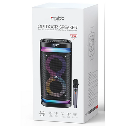 Yesido YSW29 2 Adet 20W Dahili Hoparlörlü 4400 mAh Bataryalı BT 5.0 RGB Kablosuz Hoparlör - Siyah