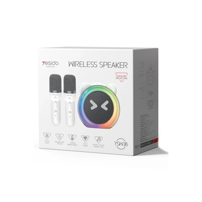 Yesido YSW36 2 Adet Karaoke Mikrofonlu BT 5.3 RGB Kablosuz Hoparlör - Beyaz
