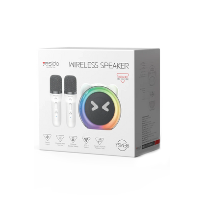 Yesido YSW36 2 Adet Karaoke Mikrofonlu BT 5.3 RGB Kablosuz Hoparlör - Beyaz