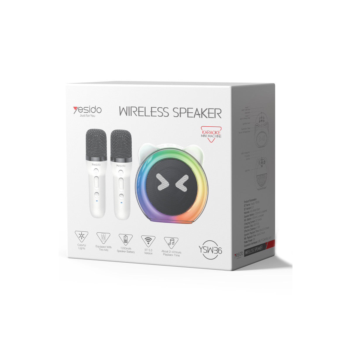 Yesido YSW36 2 Adet Karaoke Mikrofonlu BT 5.3 RGB Kablosuz Hoparlör