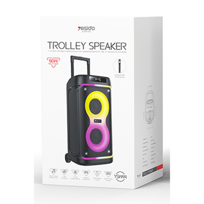 Yesido YSW44 Taşınabilir 60W Çift 8 Hoparlörlü RGB Işıklı Tekerlekli Bluetooth Hoparlör