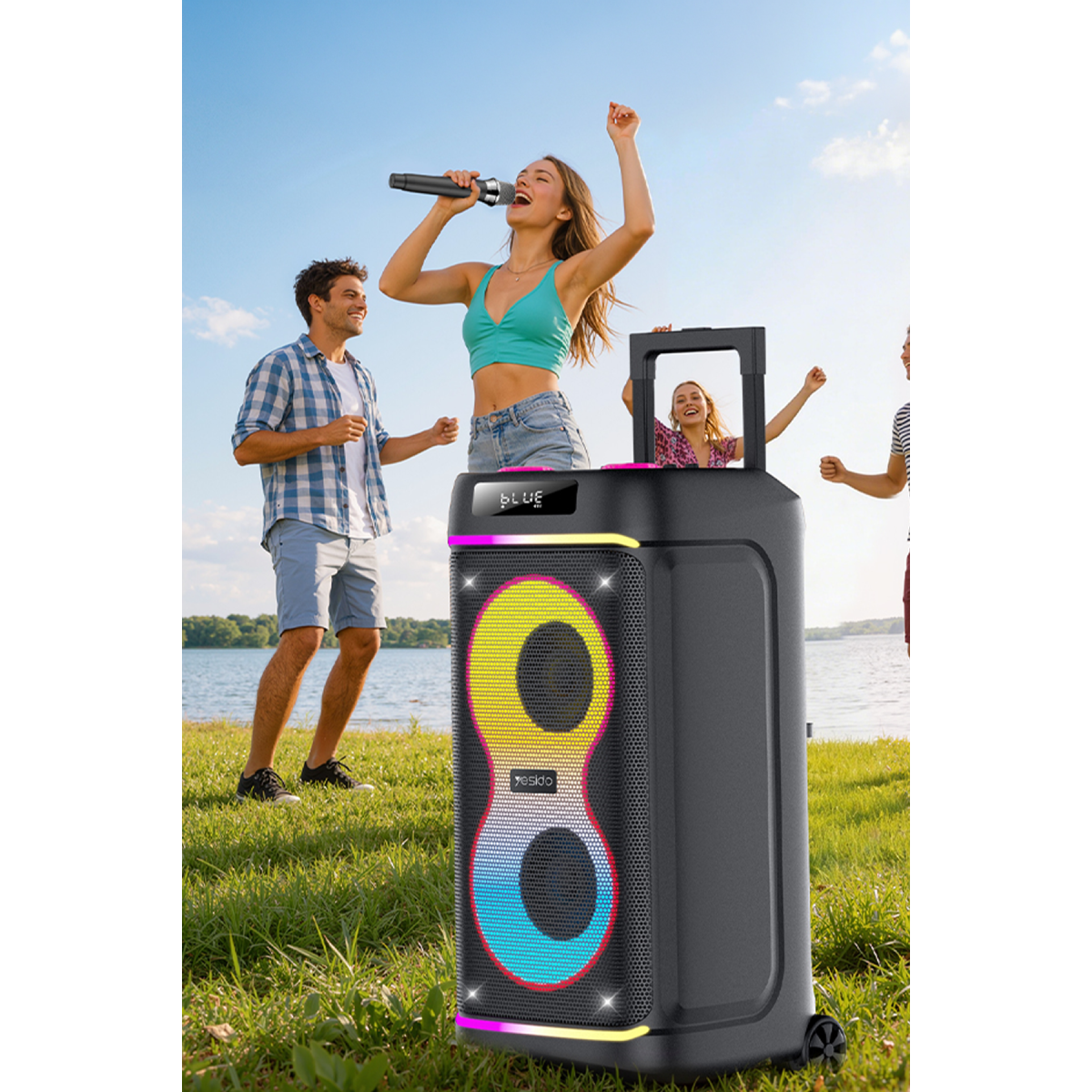 Yesido YSW44 Taşınabilir 60W Çift 8 Hoparlörlü RGB Işıklı Tekerlekli Bluetooth Hoparlör