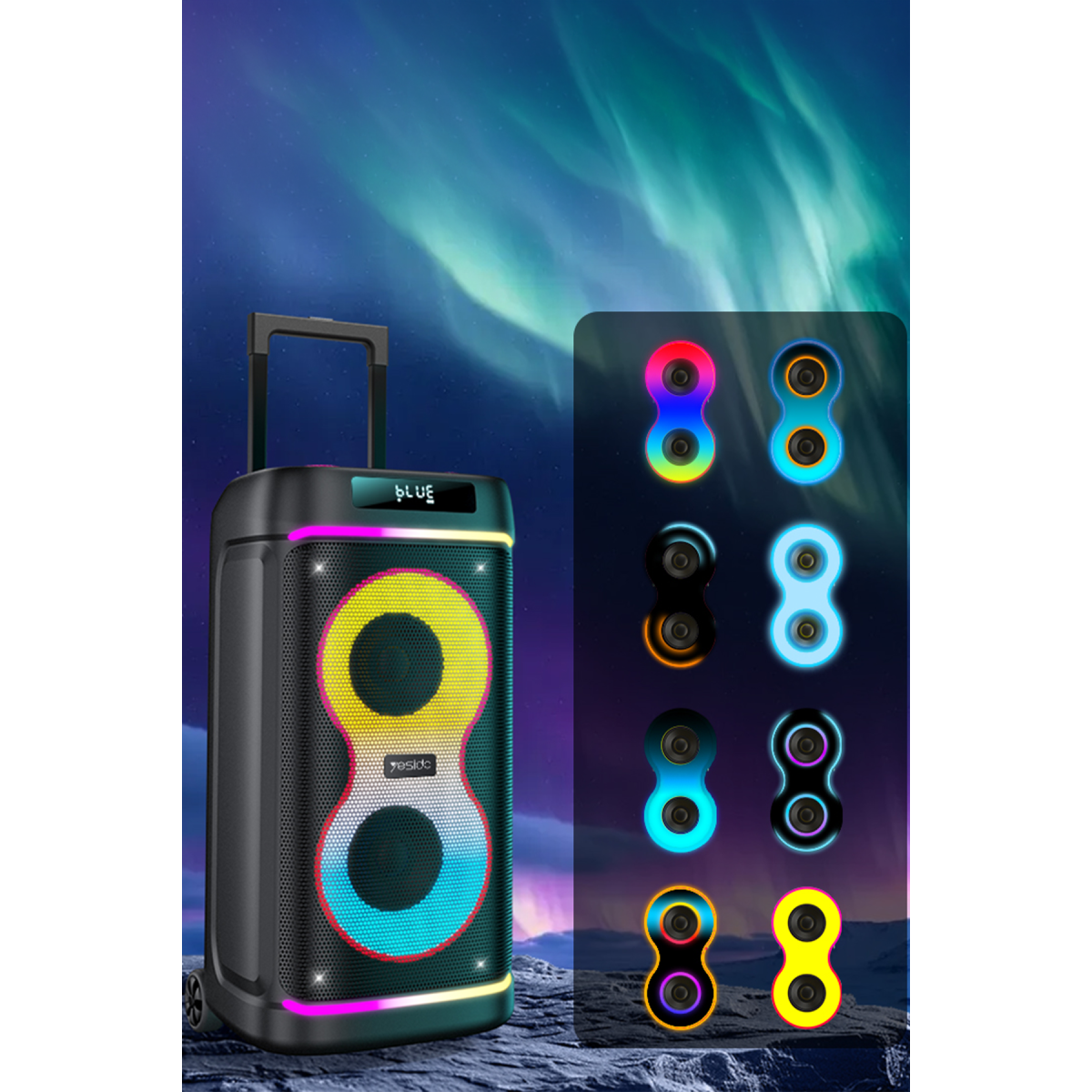 Yesido YSW44 Taşınabilir 60W Çift 8 Hoparlörlü RGB Işıklı Tekerlekli Bluetooth Hoparlör