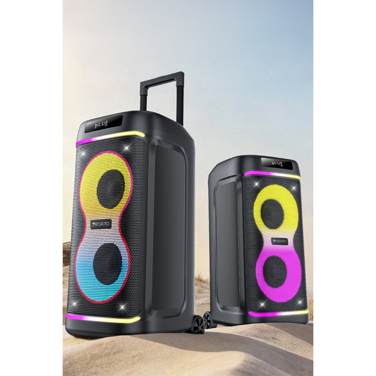 Yesido YSW44 Taşınabilir 60W Çift 8 Hoparlörlü RGB Işıklı Tekerlekli Bluetooth Hoparlör