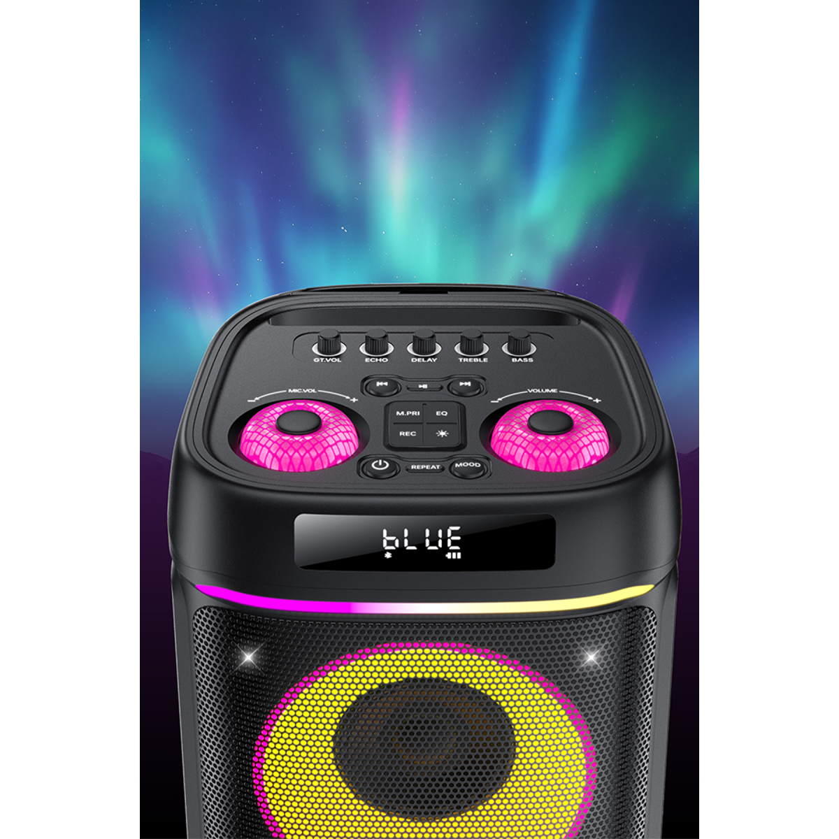 Yesido YSW44 Taşınabilir 60W Çift 8 Hoparlörlü RGB Işıklı Tekerlekli Bluetooth Hoparlör